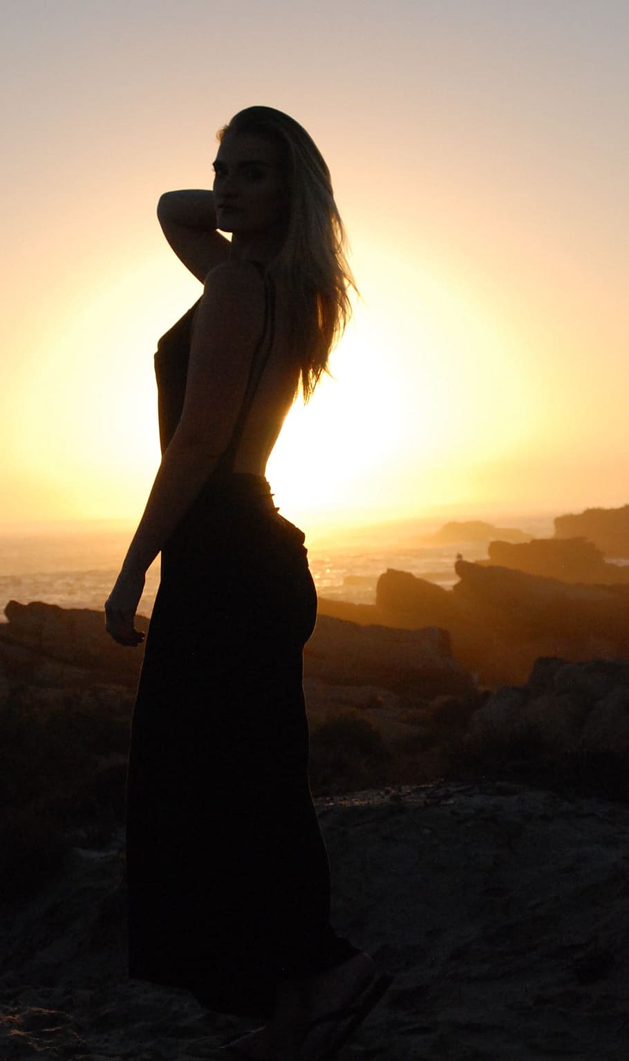 Silhouette, Photography, plusmodel, beach, sunset, one woman only HD wallpaper