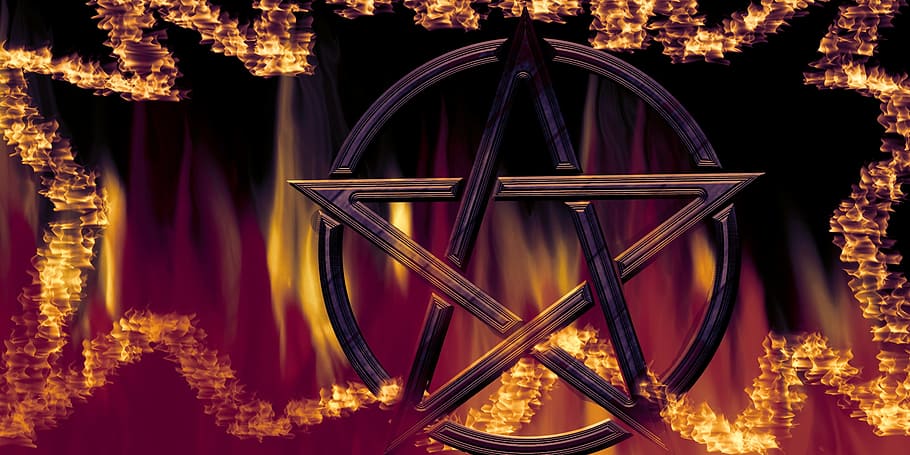 pentacle, characters, magic, symbol, background, mystical, fire
