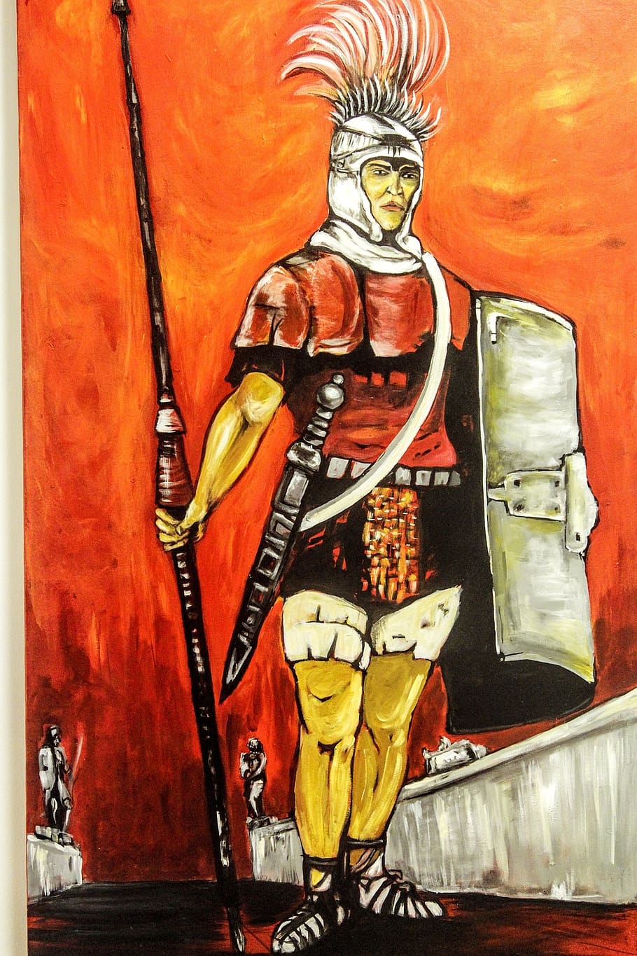 painting, troy, soldier, armor, sword, warrior, helm, spear, HD wallpaper
