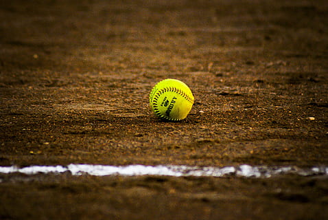 yellow baseball on top of brown soil, softball, sports, field HD wallpaper