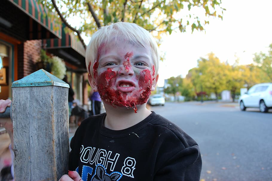 zombie, halloween, face, boy, make-up, young, cute, person HD wallpaper