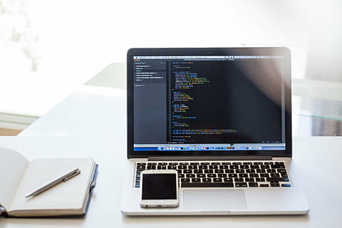 turned-on MacBook Pro with iPhone on table, java, coding, laptop HD wallpaper