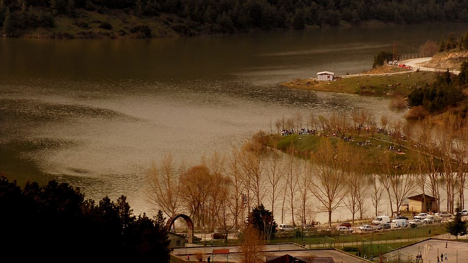 dam, lake, landscape, water, tree, plant, nature, transportation HD wallpaper