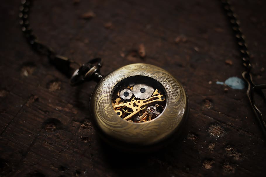 round gold skeleton watch, timepiece, clock, pocketwatch, dial HD wallpaper