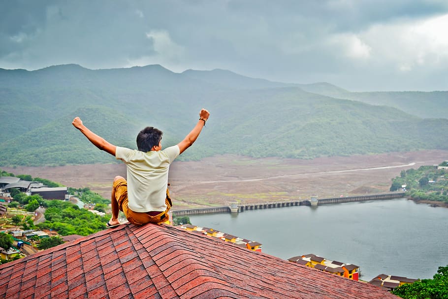 joy, landscape, lake, happy, people, nature, male, adult, young HD wallpaper