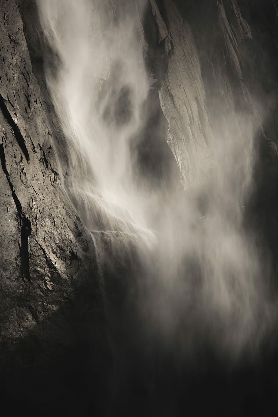 grayscale photo of waterfalls, time-lapse grayscale photography of waterfalls HD wallpaper