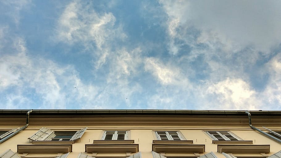 facade, sky, clouds, filaments, architecture, building exterior HD wallpaper