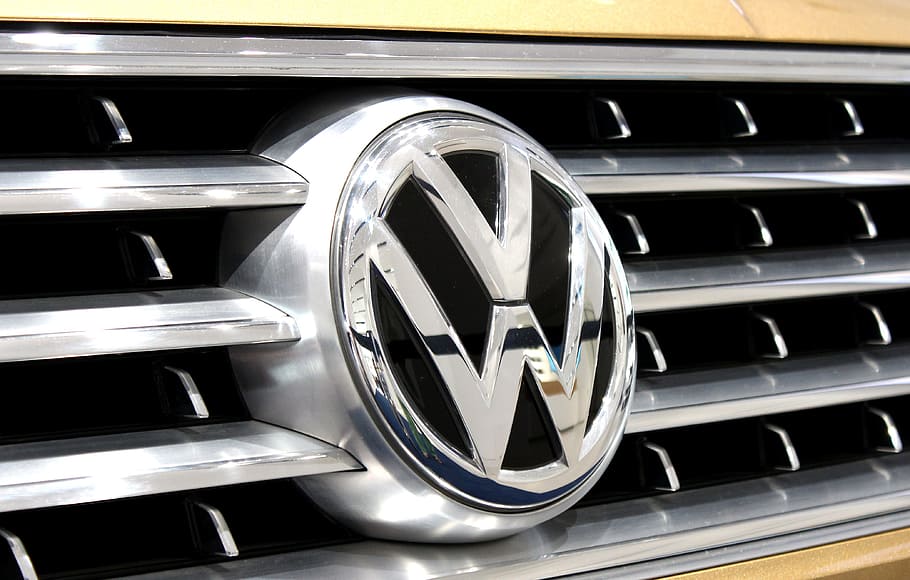 gray Volkswagen grille in close-up photo, vw, sport, stamp, logo