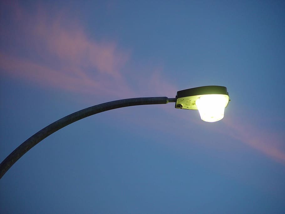 cloud, sunset, pink, streak, against, light, street, lamps HD wallpaper