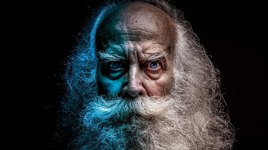 Bearded Old Man with blue eyes, bearded man, closeup, detailed