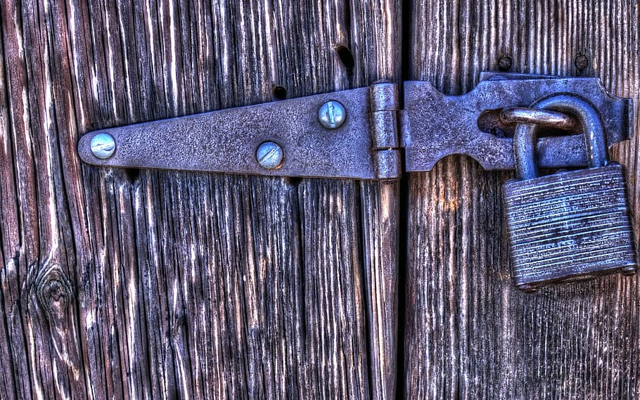 Gate, Lock, Blue, Metal, Grunge, Wood, old, vintage, hinge HD wallpaper