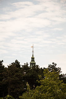 copenhage, sky, trees, tower, blue, bridge, travel, malmo, aircraft HD wallpaper