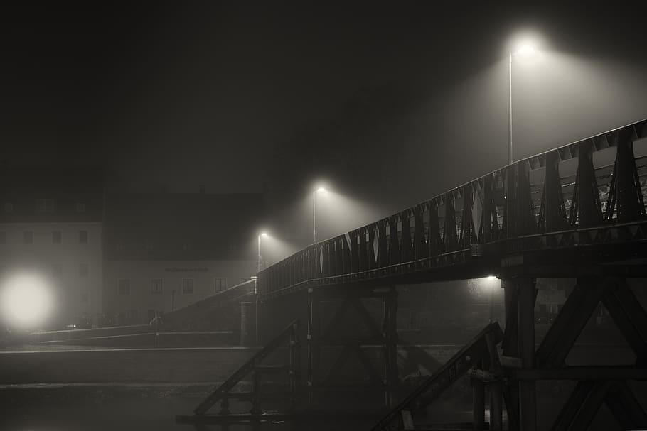 fog, night, darkness, mystical, foggy, city, weather, mood, HD wallpaper