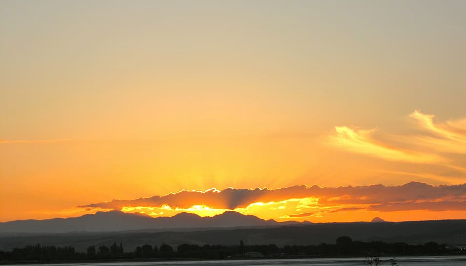 sunset, mountains, orange, sky, clouds, outdoors, scenic, tranquil HD wallpaper