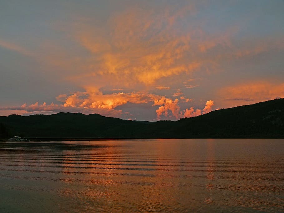 Thunderstorm, Clouds, Sunset, Red, Lake, water, landscape, nature HD wallpaper