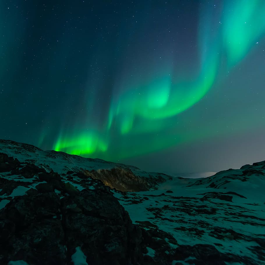 aurora borealis, northern lights, night, sky, green, phenomenon