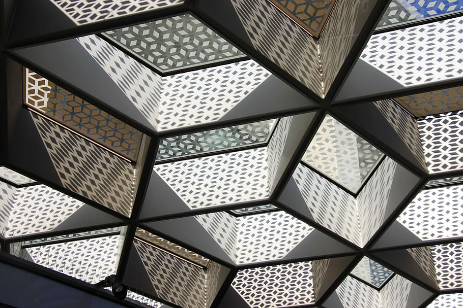 geometric, architecture, building, pattern, full frame, backgrounds HD wallpaper