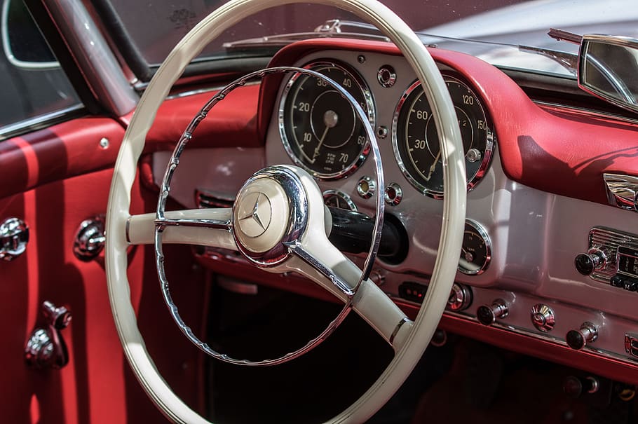 cockpit, steering wheel, auto, vehicle, dashboard, oldtimer HD wallpaper