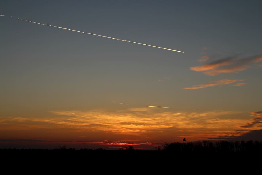 sunset, sky, cloud, in the evening, cloud - sky, vapor trail HD wallpaper