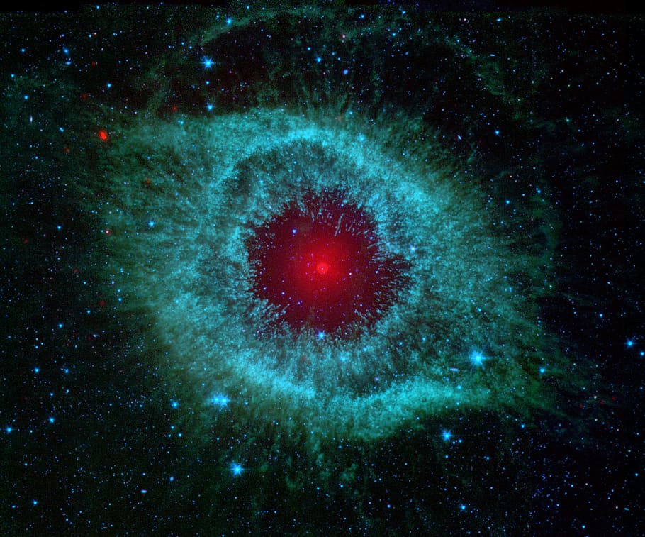 red moon and stars at nighttime, galaxy, photography, hole, helix nebula