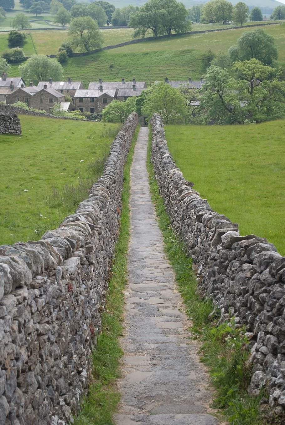 path, dry stone, landscape, rural, hill, plant, grass, direction HD wallpaper