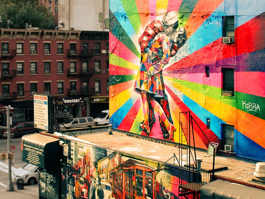 photo of wall art street, facade, graffiti, colorful, colors, HD wallpaper