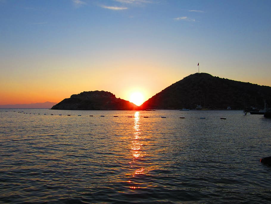 bodrum, turkey, beach, sunset, nature, water, sea, landscape HD wallpaper