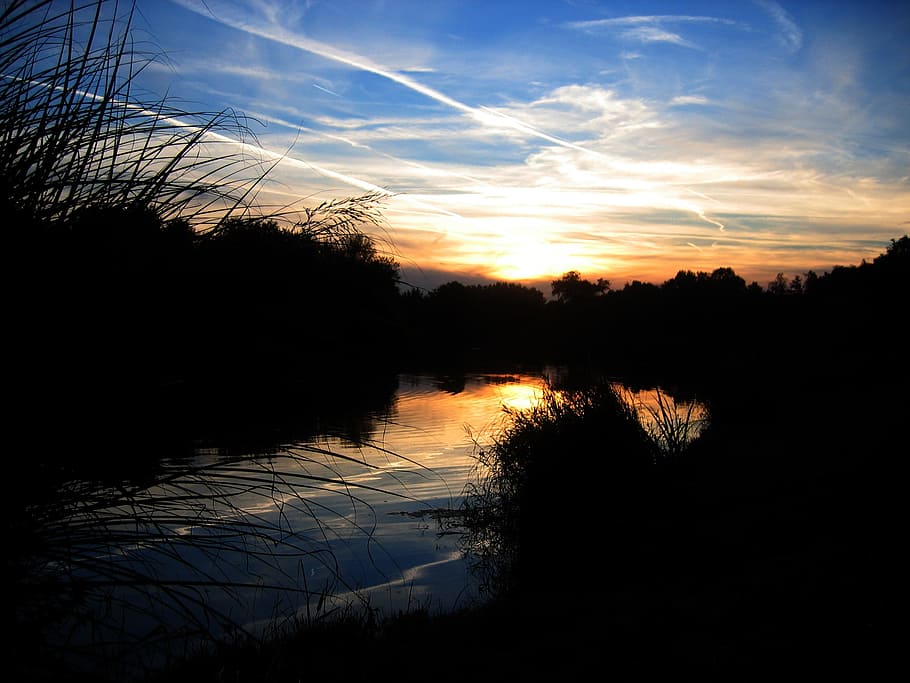 Lake, Stretch, Tree, Sunset, badesee, beautiful, sky, clouds HD wallpaper