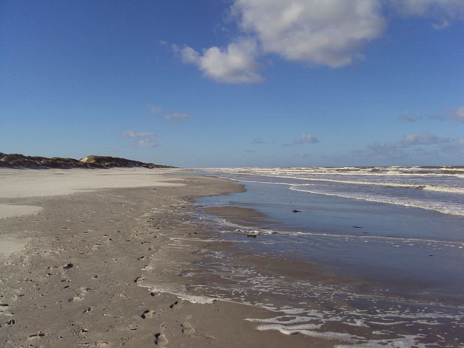 HD wallpaper: ameland, north sea, beach, sky, sand, water, beauty in ...