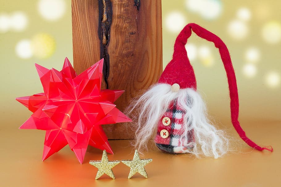 christmas, star, origami, dwarf, fabric, red, wood, decoration, HD wallpaper