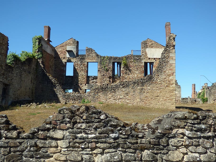 brown building, oradour-sur-glane, war, destroyed, village, destruction, HD wallpaper