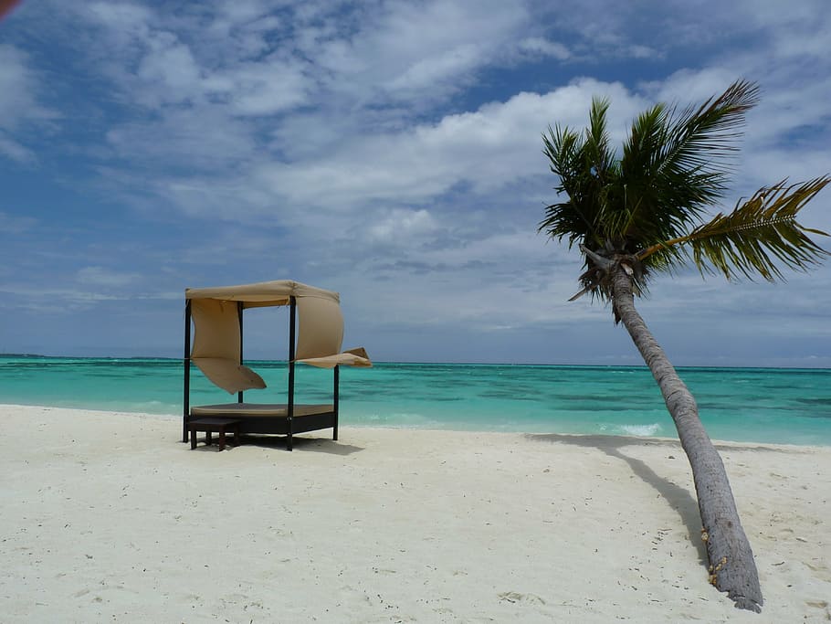 beach, island, sand, tranquil, sky, water, sea, cloud - sky HD wallpaper