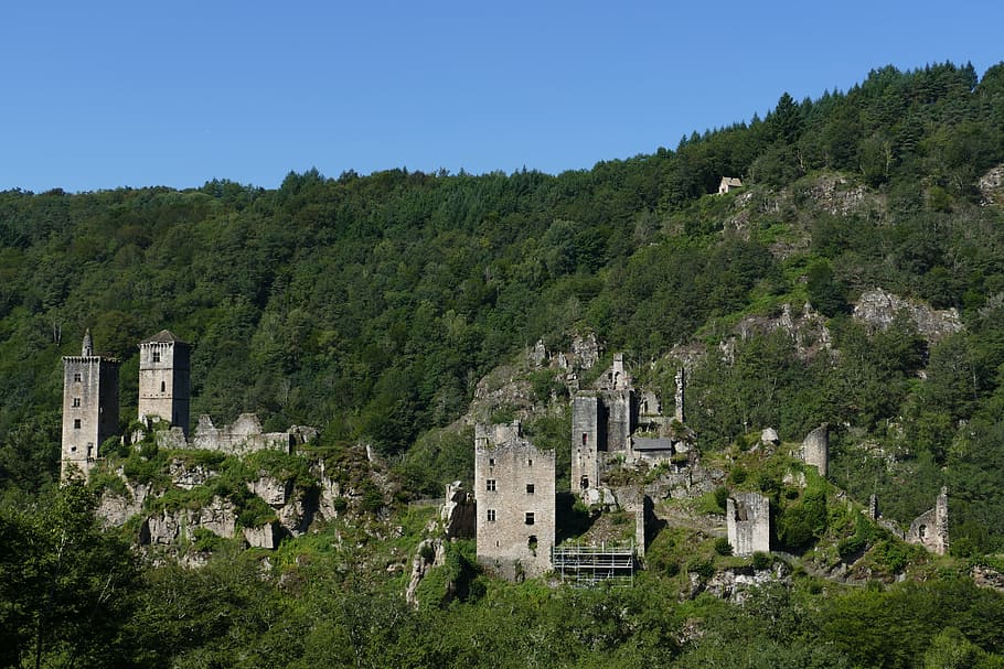 tours de merle, tower, ruin, castle, history, france, tree, HD wallpaper