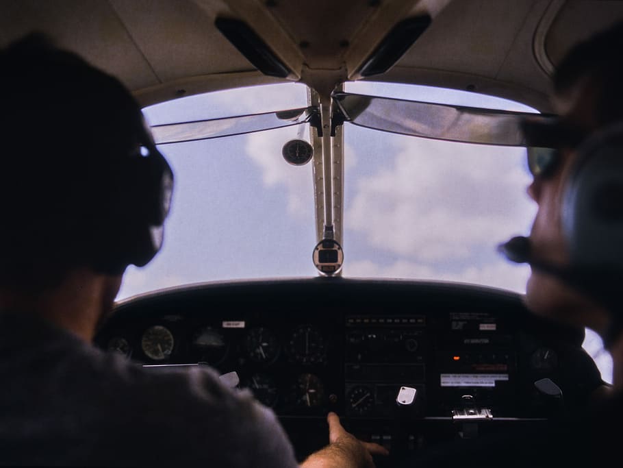 person piloting airplane, untitled, cockpit, fly, headset, aircraft HD wallpaper