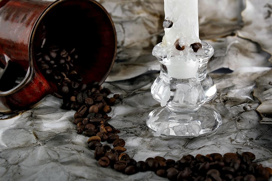 cup, coffee, grain, retro, grain coffee, still life, studio HD wallpaper