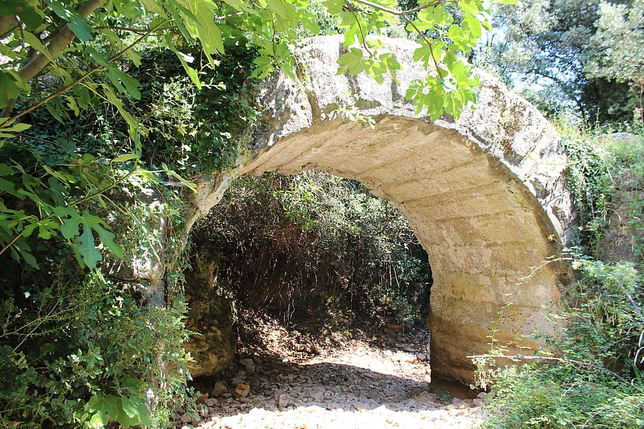 aqueduct, nimes, antique, rome, archaeology, plant, architecture, HD wallpaper