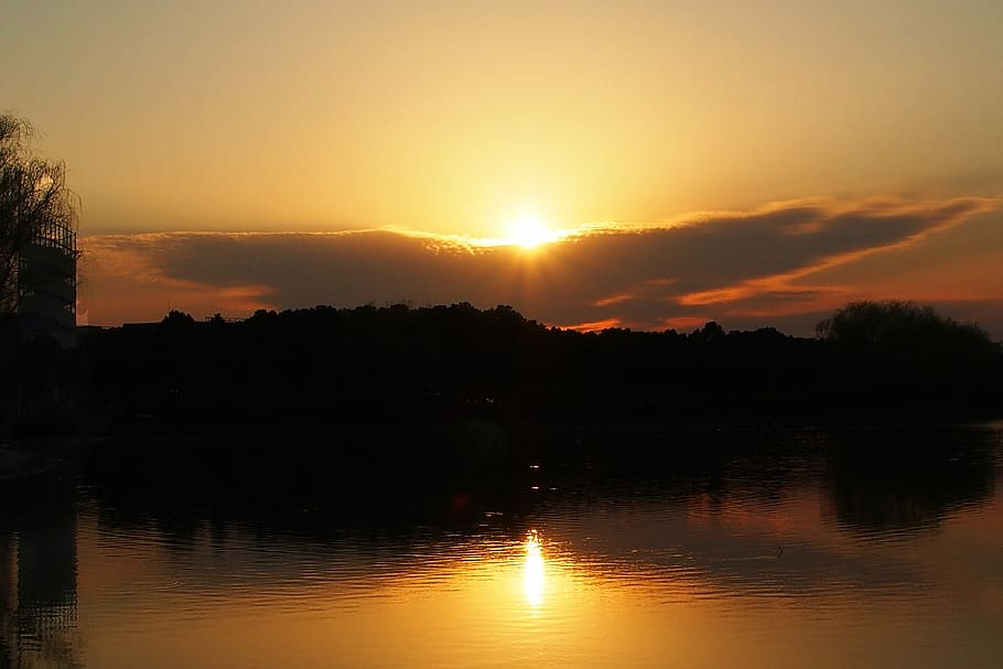 Sunset, Scenery, Reflection, the scenery, tranquil scene, silhouette HD wallpaper