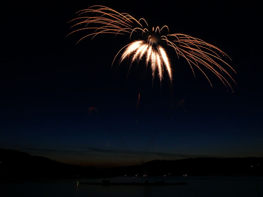 fireworks during night time, sparklers, bank, celebration, light, HD wallpaper