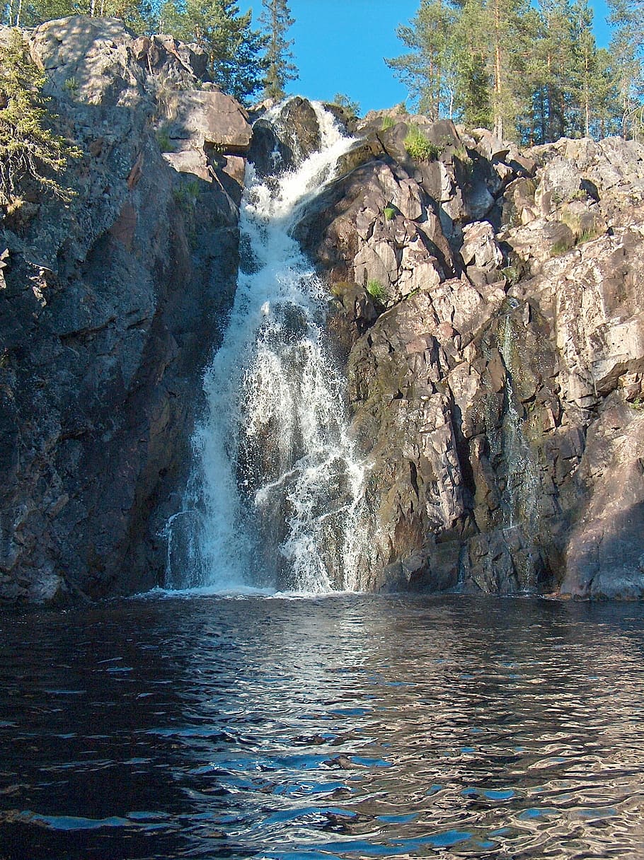 Waterfall, rock - object, nature, scenics, beauty in nature HD wallpaper