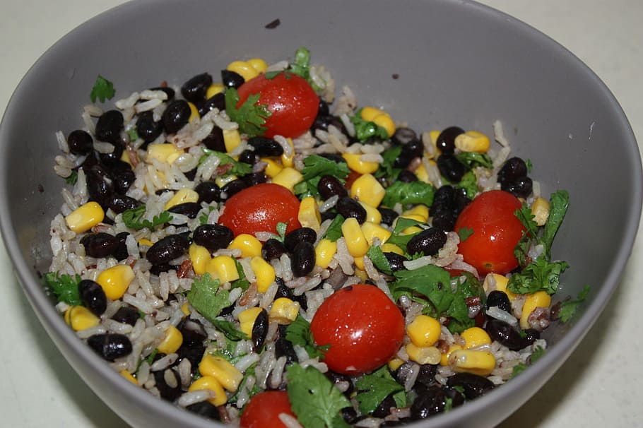 salad, lunch, beans, cherry tomatoes, healthy, corn, food, food and drink HD wallpaper