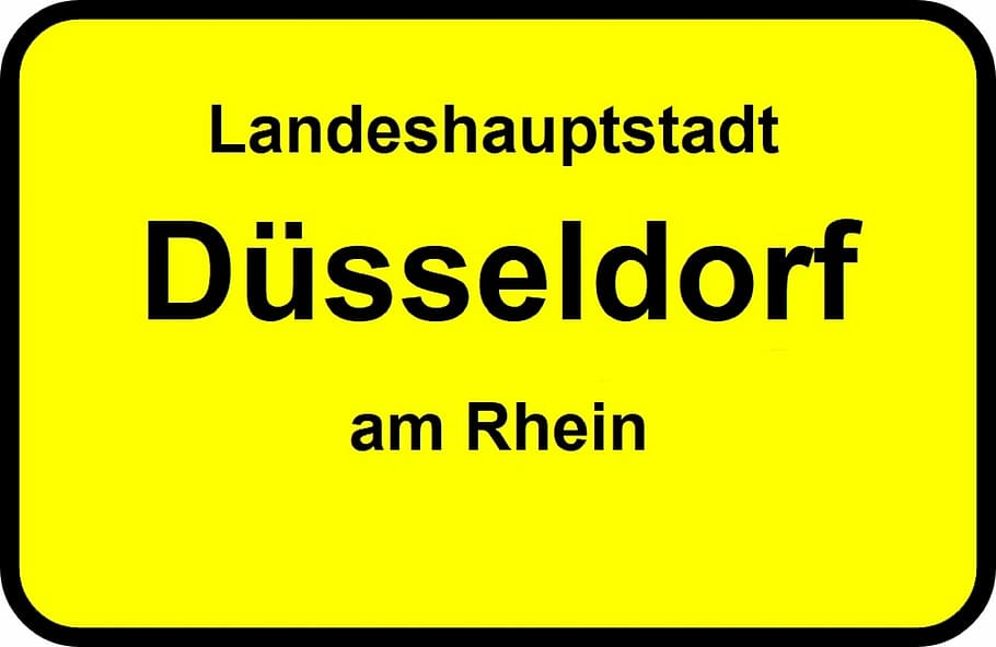 shield, düsseldorf, state capital, street sign, note, yellow, HD wallpaper