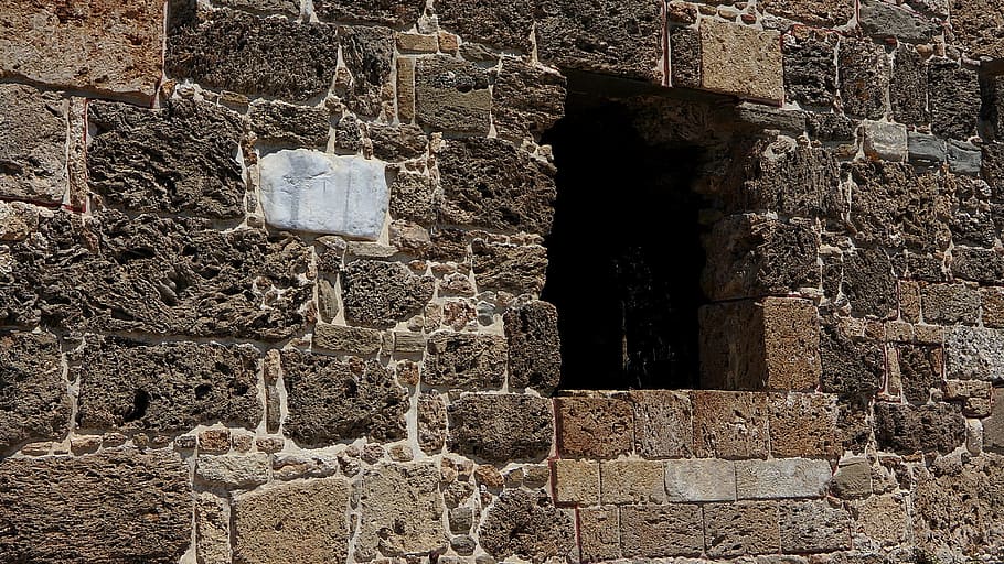 window hole, contrast, brick, house, wall, structure, old house HD wallpaper