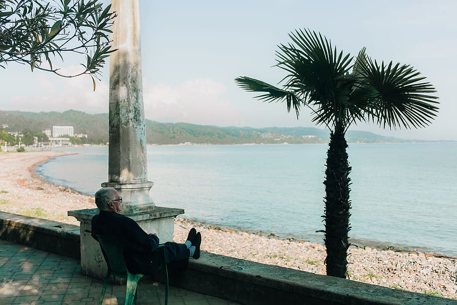 nature, landscape, old, man, people, relax, chill, beach, ocean HD wallpaper