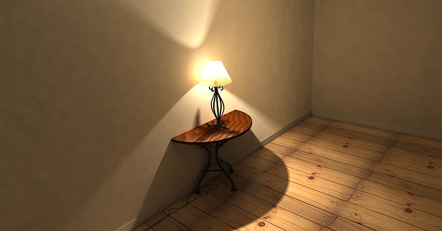 lighted table lamp on half moon table inside room, lighting HD wallpaper
