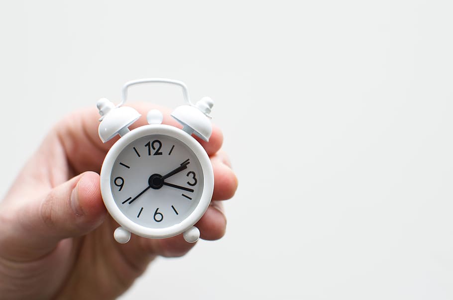 tiny, alarm, clock, time, human hand, alarm clock, copy space HD wallpaper
