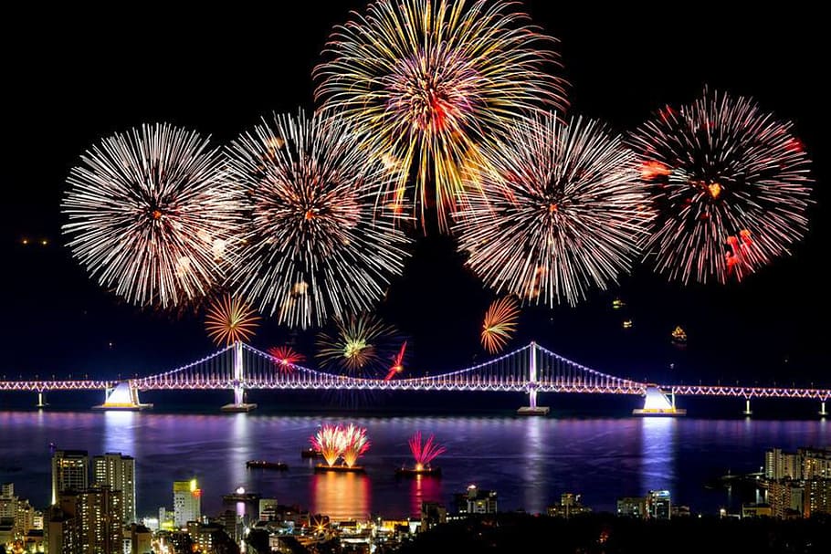 fireworks display, eve, south korea, new year party korean, welcome the new year