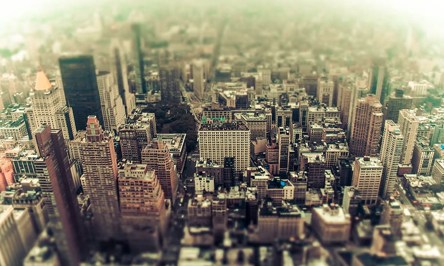 areal photography of high rise buildings, street view, overhead HD wallpaper