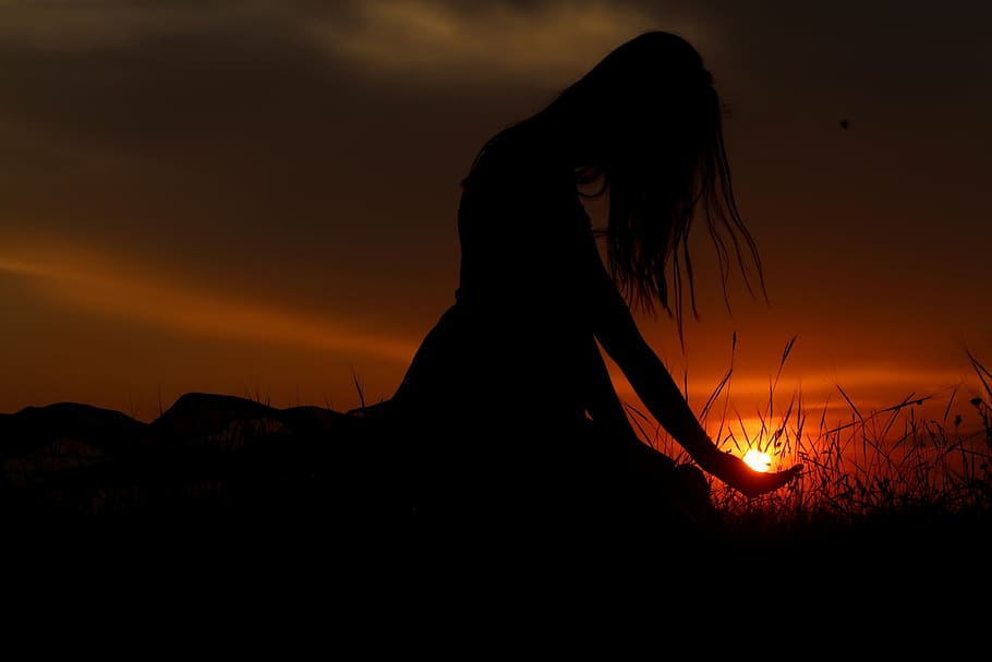 silhouette of woman during sunset, shadows, play, girl, one person HD wallpaper