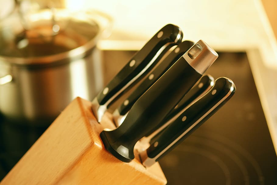 brown wooden knife block, kitchen, cook, budget, handle, kitchen utensil HD wallpaper