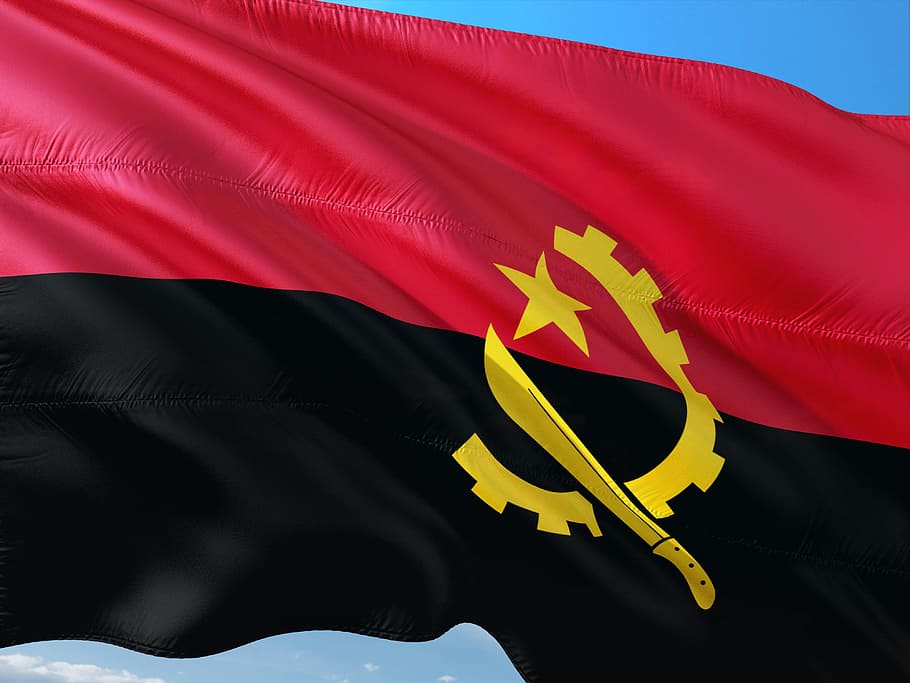 international, flag, angola, red, yellow, no people, business, HD wallpaper